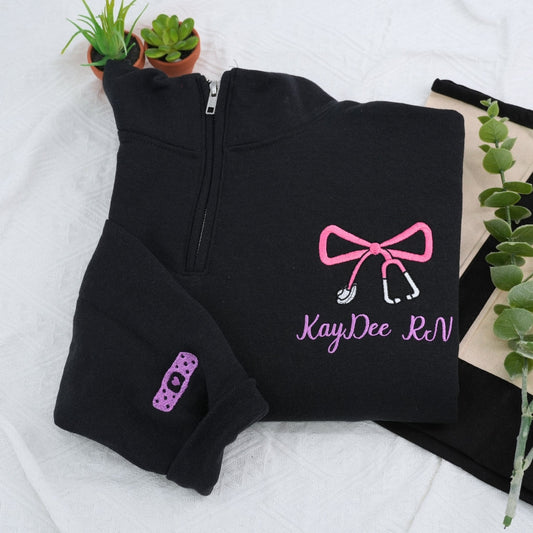 Personalized RN Quarter-Zip - Custom Name Registered Nurse Embroidered Sweatshirt Gift