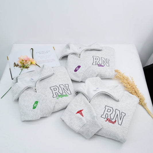 Personalized RN Quarter-Zip Sweatshirts - Custom Nurse Name Embroidered - Perfect Nursing Professional Gift