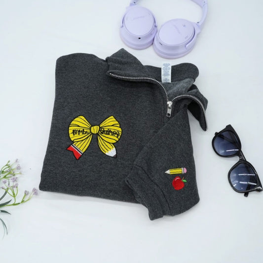 Personalized Teacher Bow Quarter-Zip - Custom Name Embroidered Education Apparel - Perfect Teacher Gift