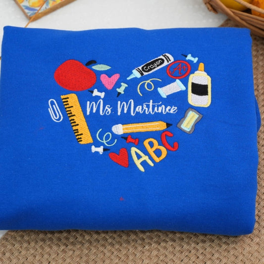 Personalized Teacher Hoodies | Custom Educator Name Embroidered Zip-Up - Back to School Gift