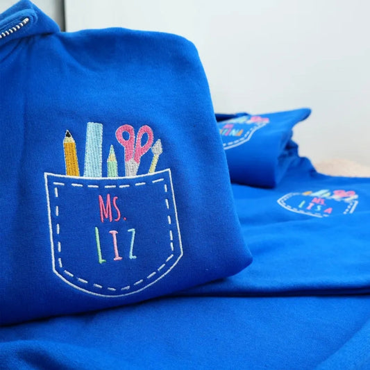 Personalized Teacher Team Zip Up Hoodies - Custom Name Embroidered School Staff Sweatshirts - Bulk Order