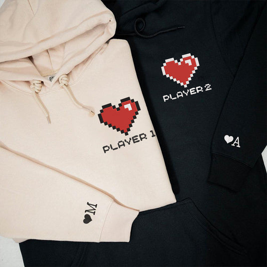 Personalized Player 1 Player 2 Embroidered Matching Hoodies