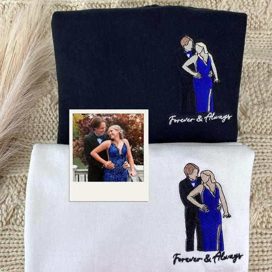 Proposal Memory Hoodies - Engagement Photo Embroidered He Asked She Said Yes Sweatshirts
