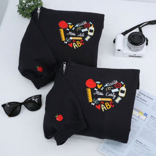 Teacher Custom Hoodies - Educator Embroidered Zip-Up Sweatshirts - Back to School Gift