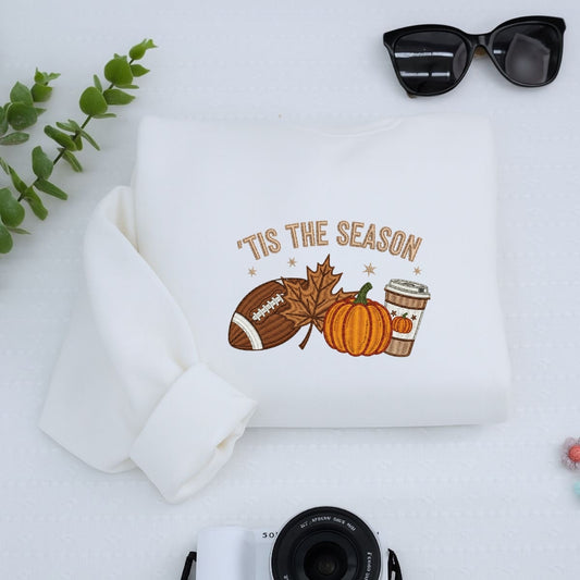 Tis The Season Fall Sweatshirt - Autumn Embroidered Hoodie - Perfect Halloween Gift