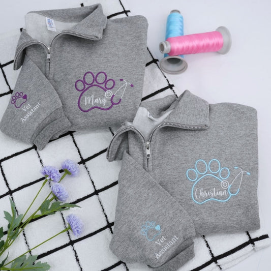 Vet Tech Quarter Zip - Veterinary Technician Embroidered Sweatshirts - Perfect Vet Tech Gift