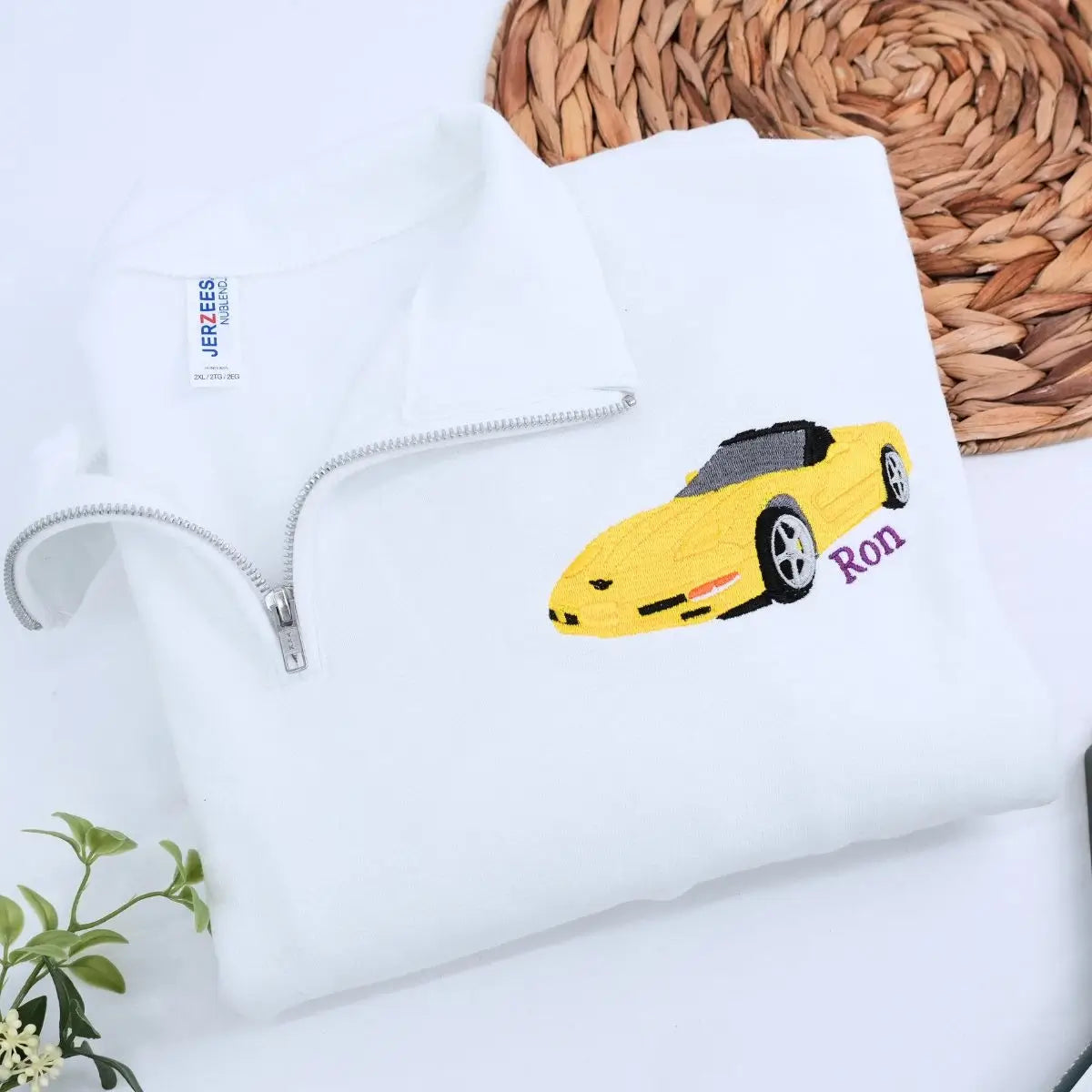 Custom Car Portrait from Photo Quarter Zip Sweatshirt, Embroidered Gift for Car Lovers, Boyfriend, Husband