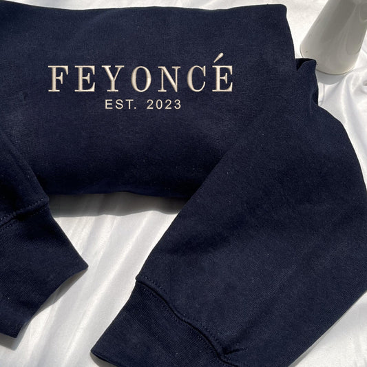 Engagement Gift for Fiance with Feyonce Sweatshirt, Est Any Year Embroidered Initials on Sleeve