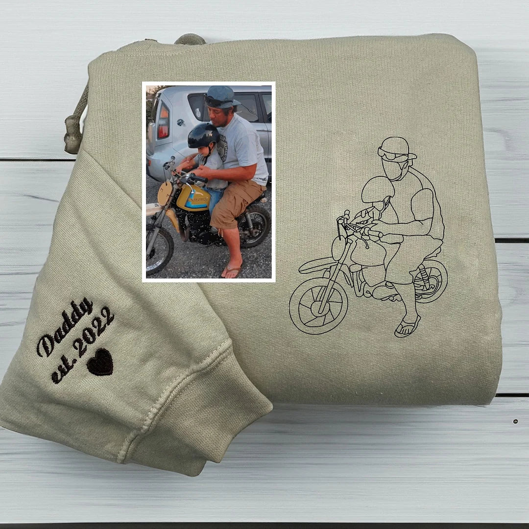 💖Personalized Embroidered Portrait Sweatshirt - Unique Gift for Dad - Custom Father and Son Hoodie, Couple Portrait