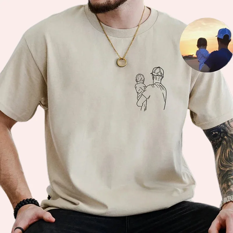 💖For Dad/Lover💖Custom Photo Shirt for Dad, Father's Day T-shirt, Personalized Dad Embroidery Shirt