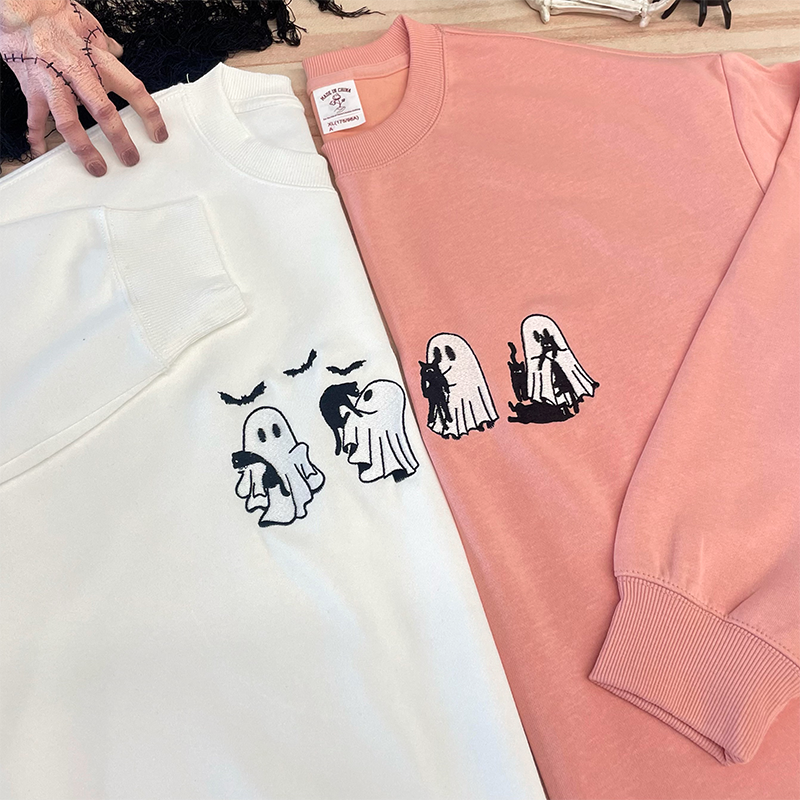 Embroidered Ghost Black Cats Embroidered Sweatshirt