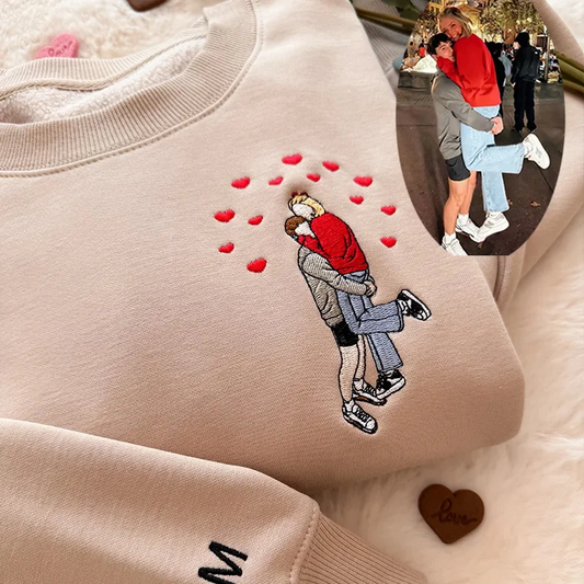 Heart Photo Embroidered Portrait Sweatshirt