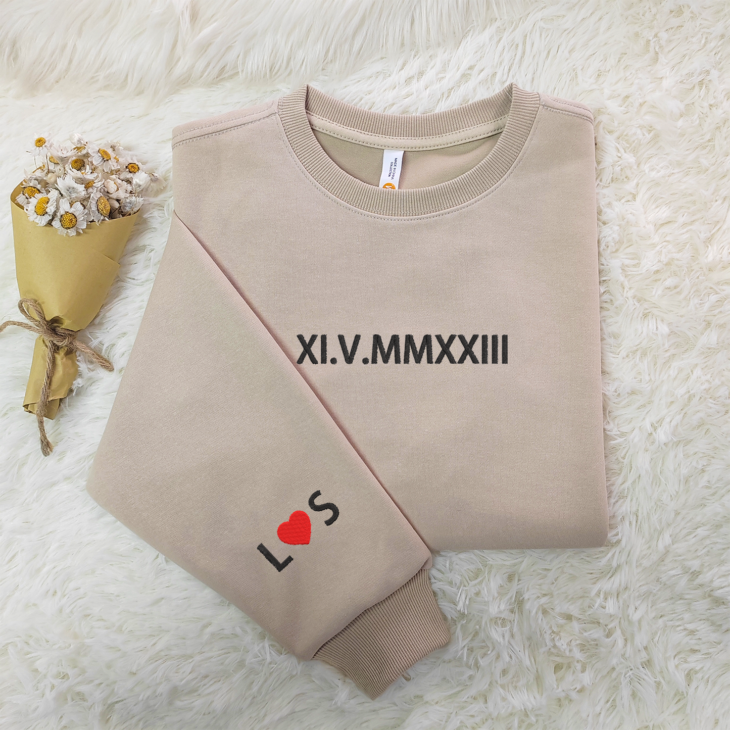 Roman Numeral Elegance: Custom Embroidered Sweatshirt with Roman Numerals