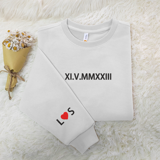 Roman Numeral Elegance: Custom Embroidered Sweatshirt with Roman Numerals