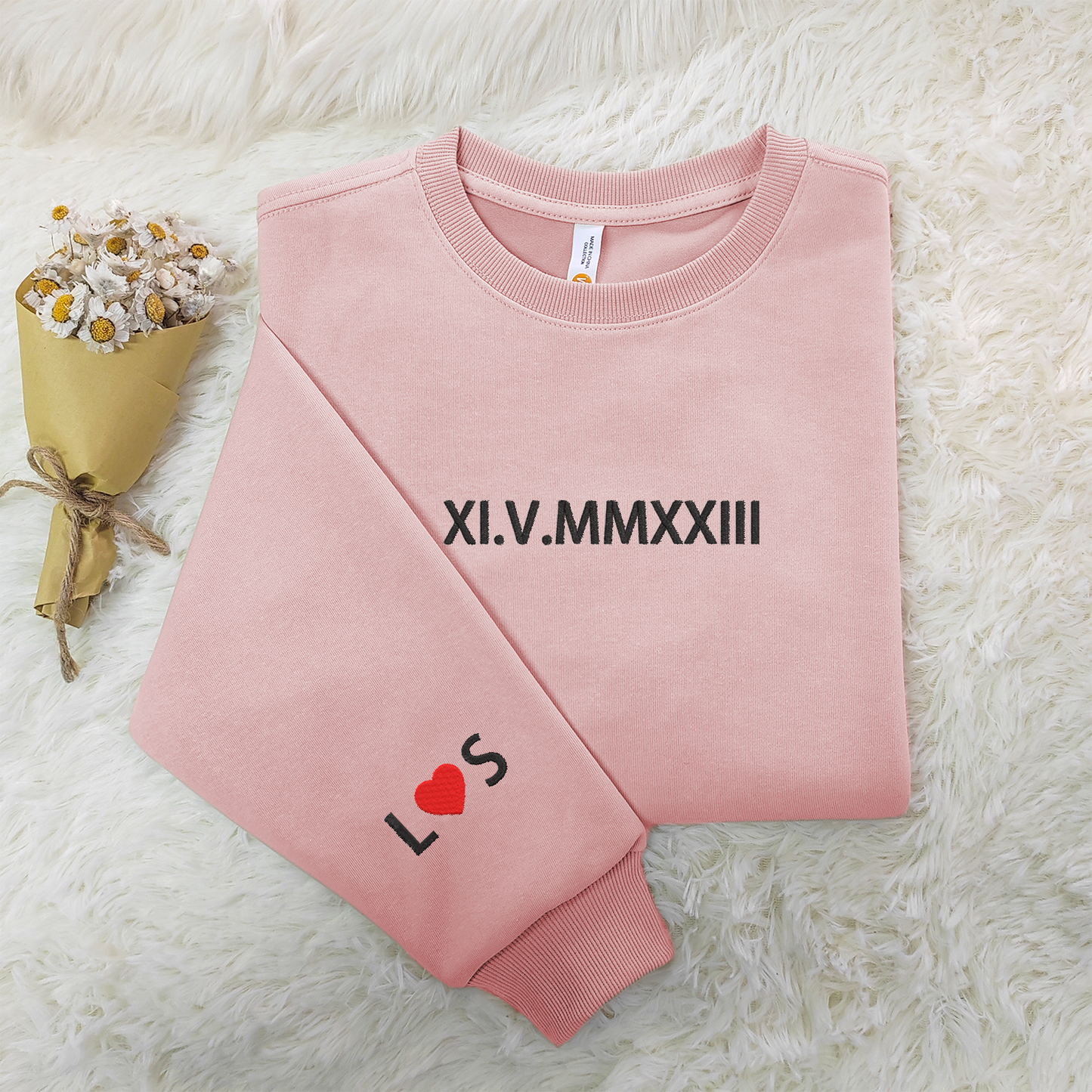 Roman Numeral Elegance: Custom Embroidered Sweatshirt with Roman Numerals