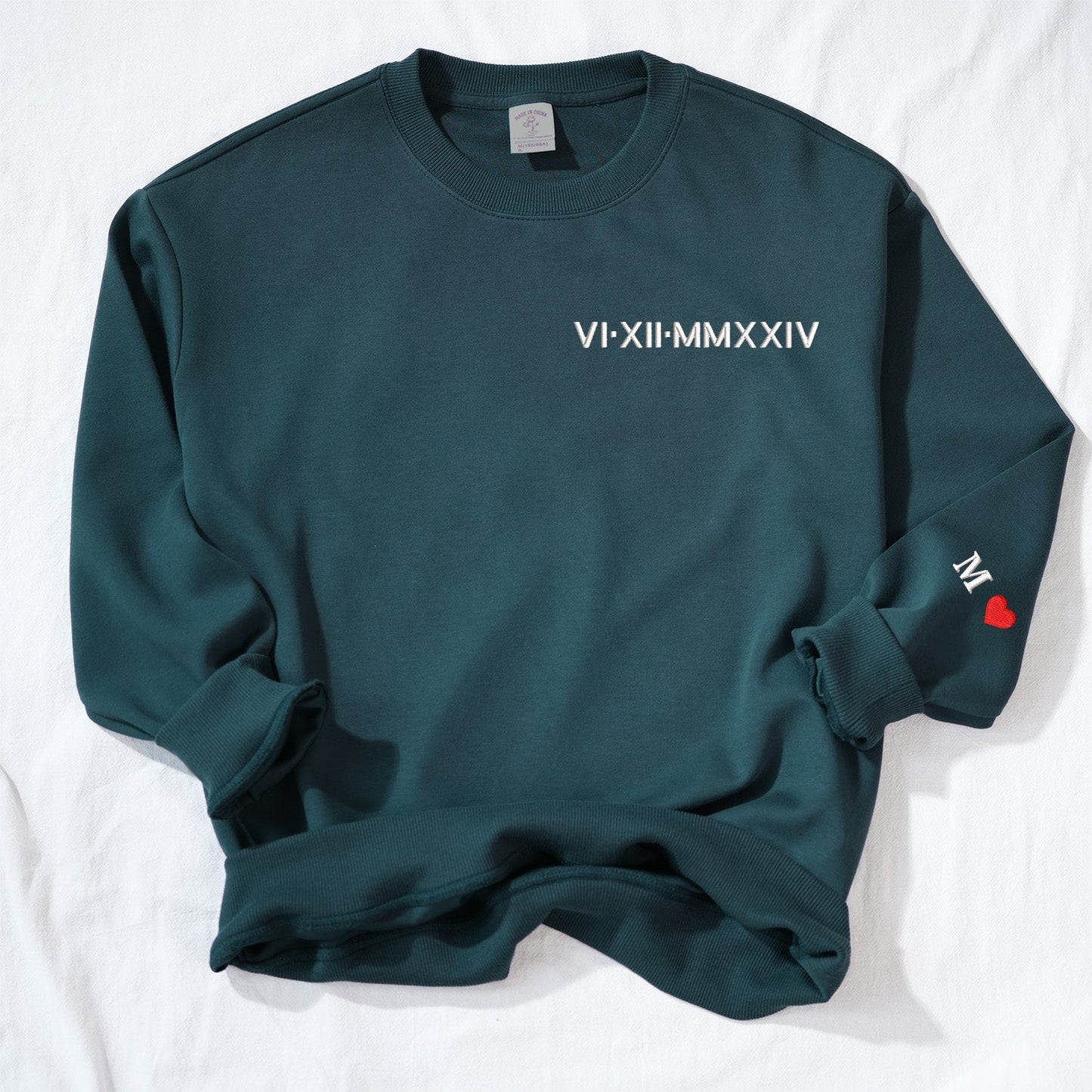 Custom Matching Couple Roman Numeral Embroidered Hoodie