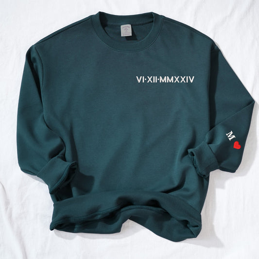 Custom Matching Couple Roman Numeral Embroidered Hoodie