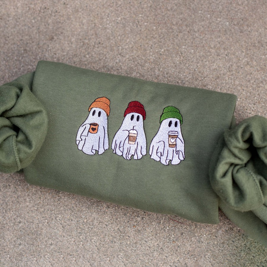 Cute Ghost Coffee Embroidered Sweatshirt