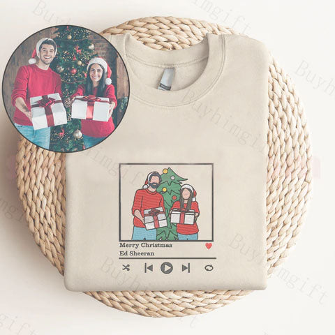 Custom Embroidered Sweatshirt Portrait Music Player Couple Valentine's Day Gift