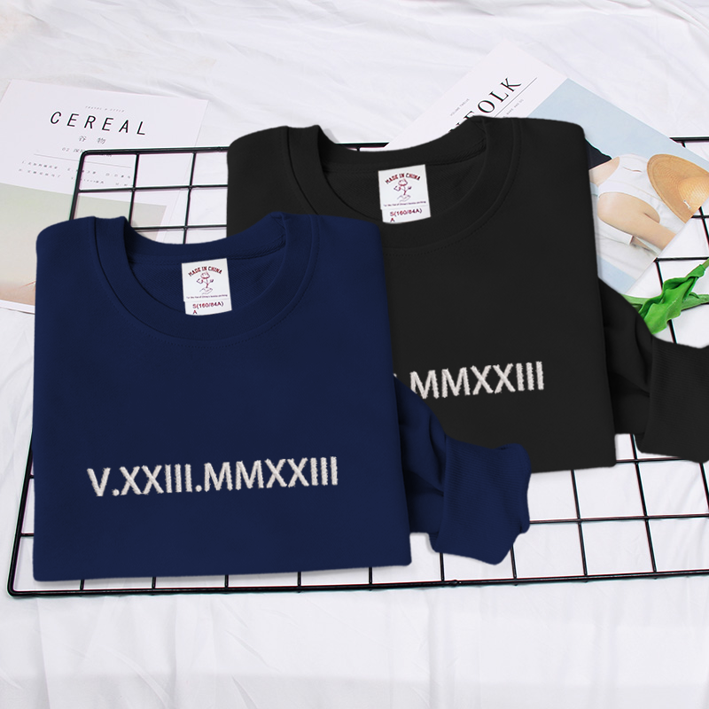 Signature Style: Bespoke Roman Numeral Embroidery on Cozy Sweatshirt