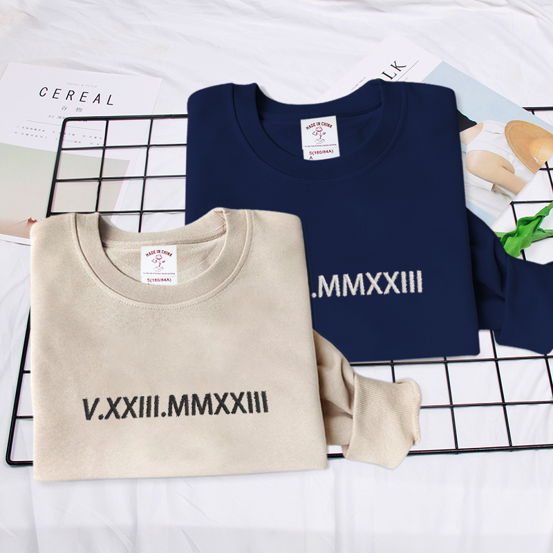 Signature Style: Bespoke Roman Numeral Embroidery on Cozy Sweatshirt