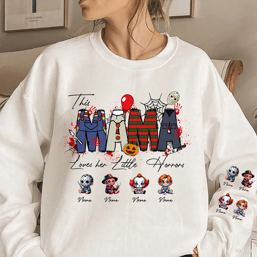 Personalized This Mama Loves Her Little Horrors Sweatshirt, Mama Shirt With Kids Name