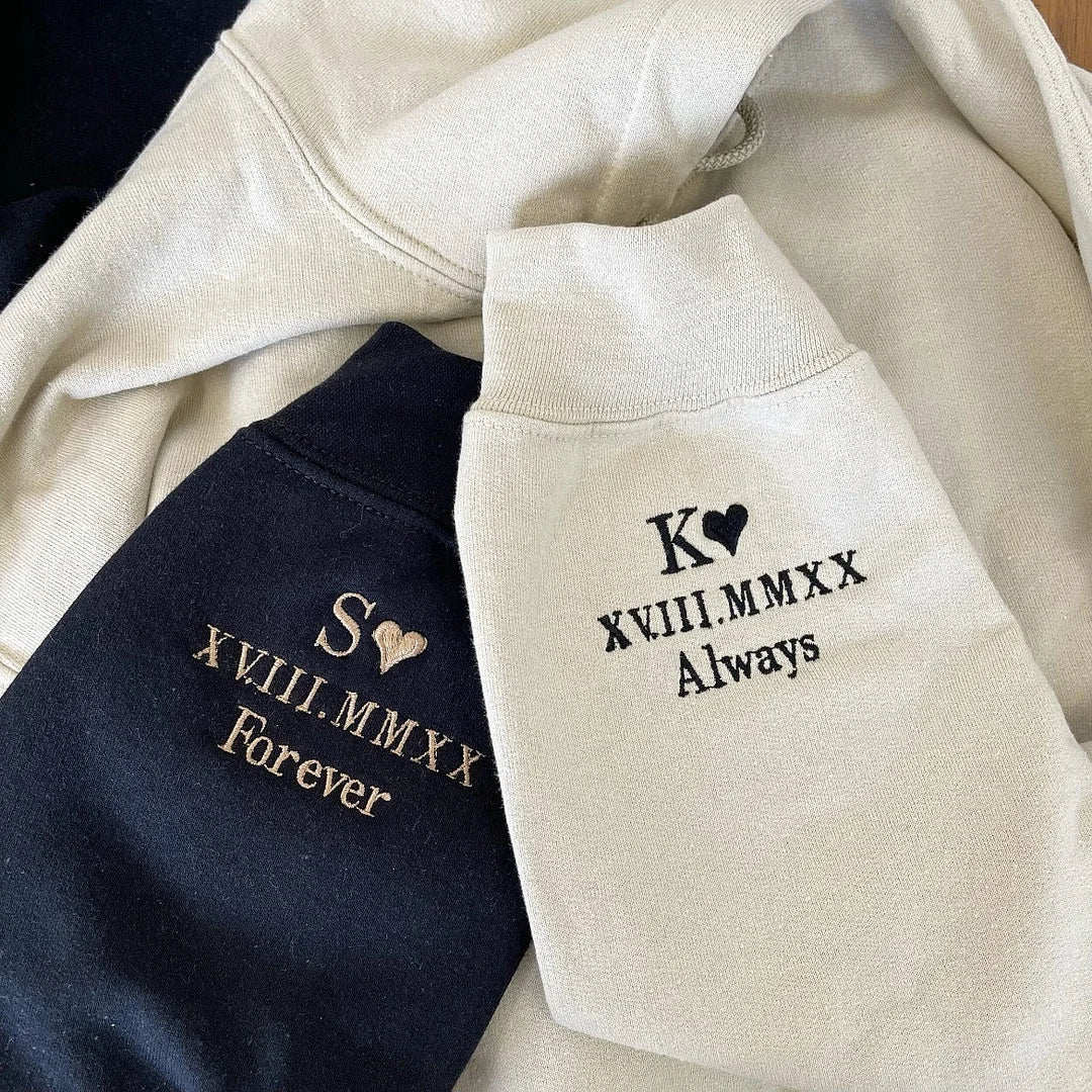 Custom Message Embroidered Sleeve Sweatshirt or Hoodie