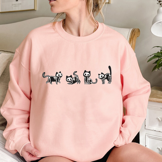 Skeleton Kitten Halloween Embroidered Sweatshirt
