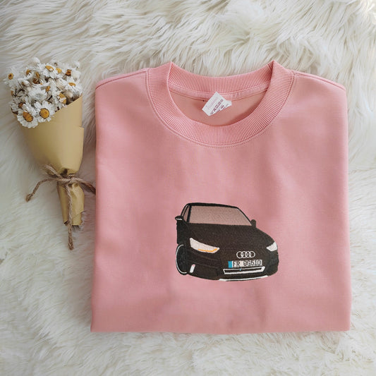 Audi car photo custom embroidered sweatshirt, gift for car lovers