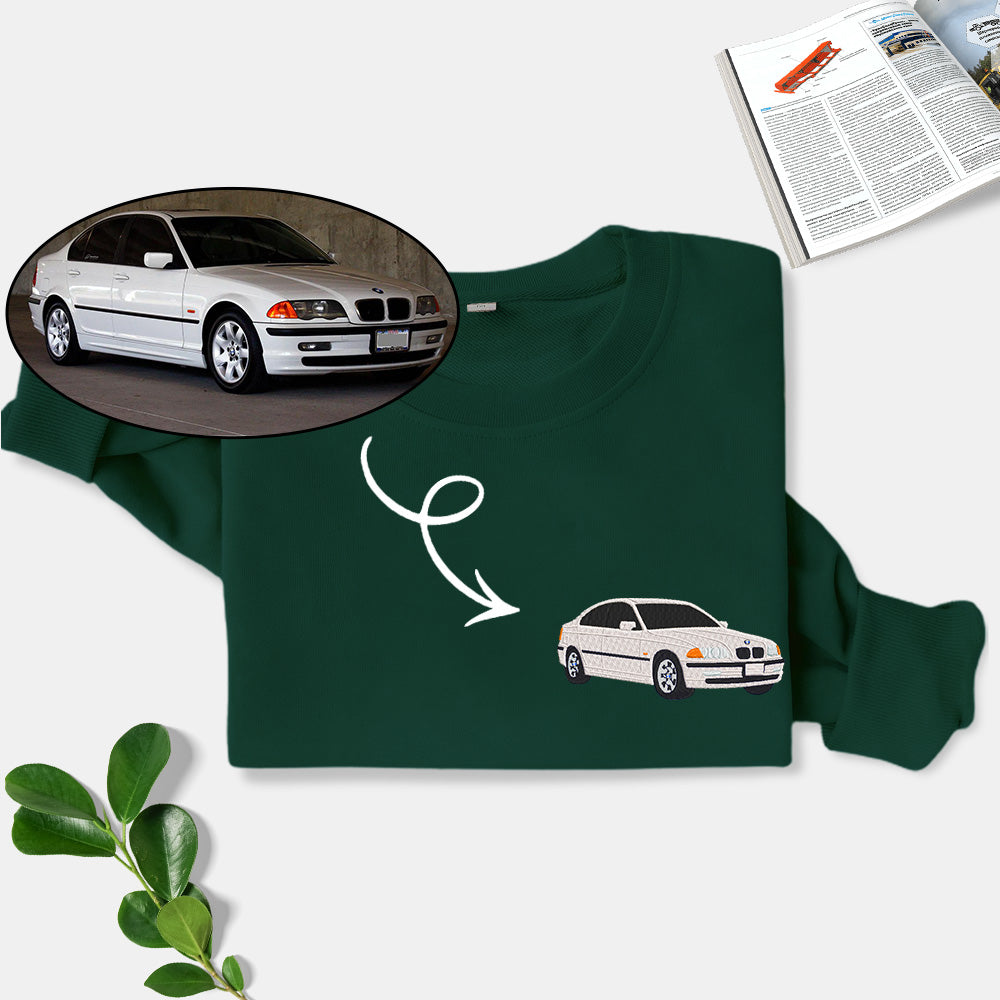 Stylish customized car pattern embroidered sweatshirt, perfect gift for car lovers!