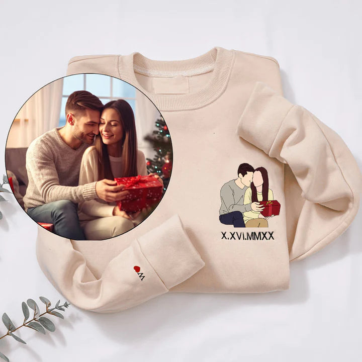 Custom Embroidered Sweatshirt Portrait Music Player Couple Valentine's Day Gift