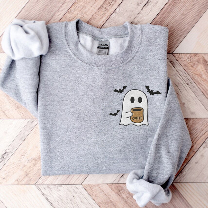 Ghosts Drinking Coffee Embroidered Sweatshirt