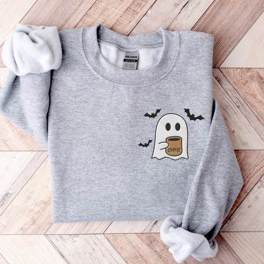 Ghosts Drinking Coffee Embroidered Sweatshirt