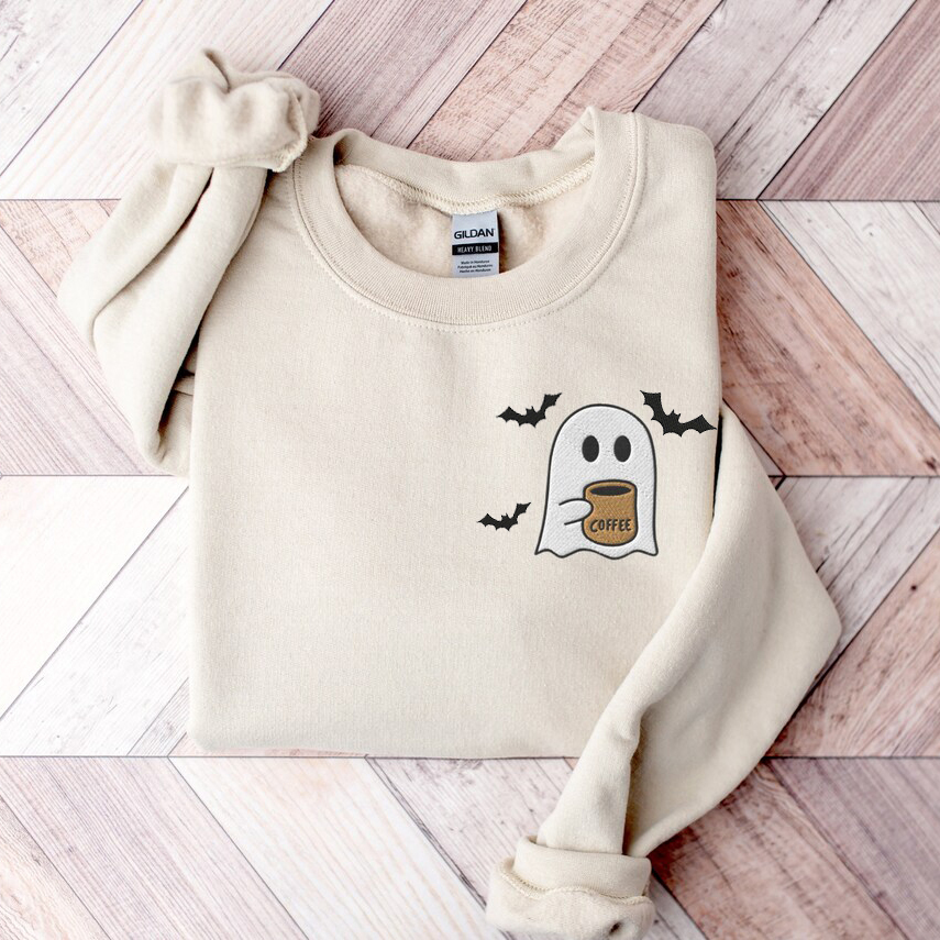 Ghosts Drinking Coffee Embroidered Sweatshirt