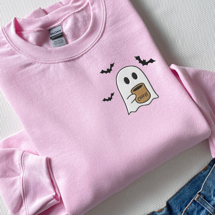 Ghosts Drinking Coffee Embroidered Sweatshirt