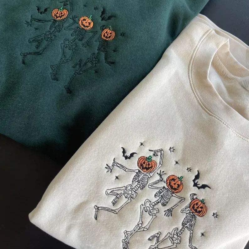 Halloween Pumpkin Skeleton Embroidered Sweatshirt