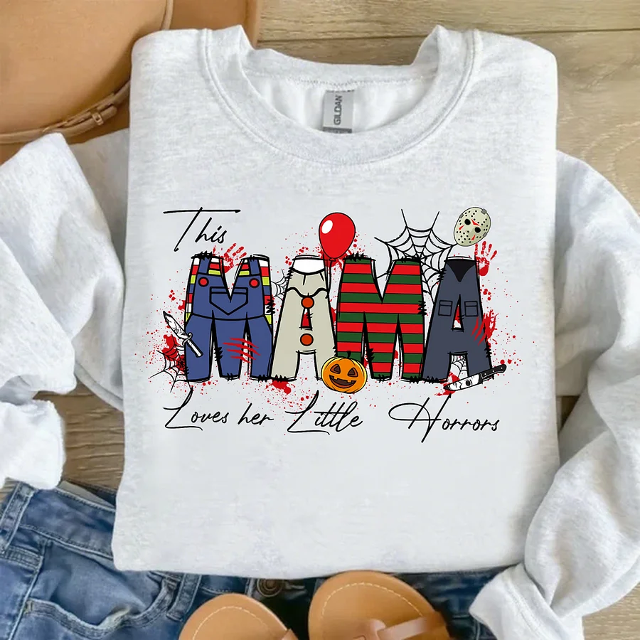 Personalized This Mama Loves Her Little Horrors Sweatshirt, Mama Shirt With Kids Name