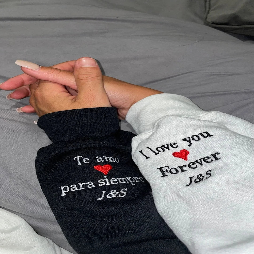 Custom Message Embroidered Sleeve Sweatshirt or Hoodie