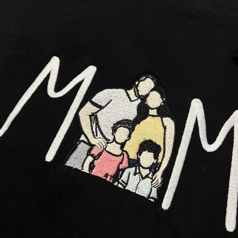 Custom Portrait from Photo Sweatshirt Embroidered Mama Hoodie