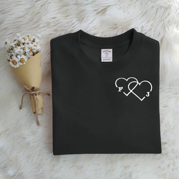 Custom Letter Embroidered Double Heart Sweatshirt