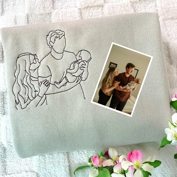 Personalized Embroidered Dad & Kids Photo Sweatshirt - Custom Gift for Dad, Papa