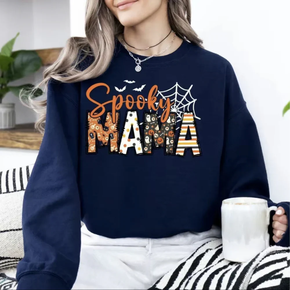 Spooky Mama-Halloween Mama Sweatshirt with Kids Name on Sleeve
