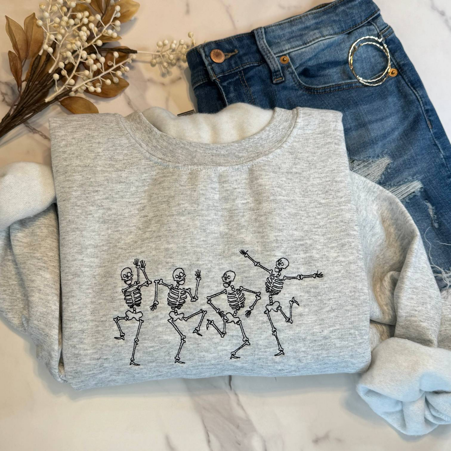 Dancing Skull Embroidered Sweatshirt