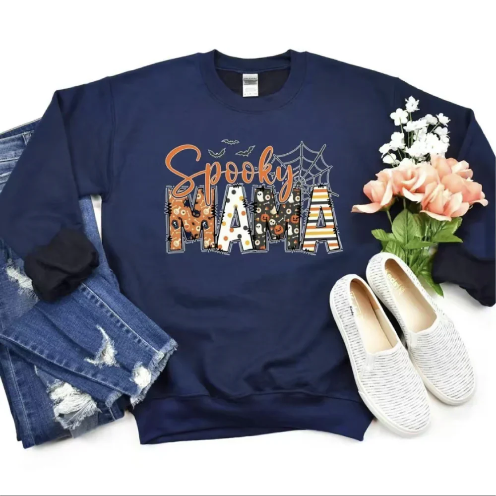 Spooky Mama-Halloween Mama Sweatshirt with Kids Name on Sleeve