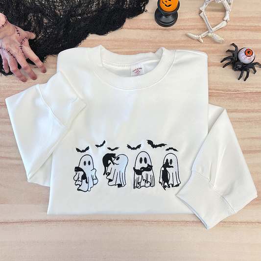 Embroidered Ghost Black Cats Embroidered Sweatshirt