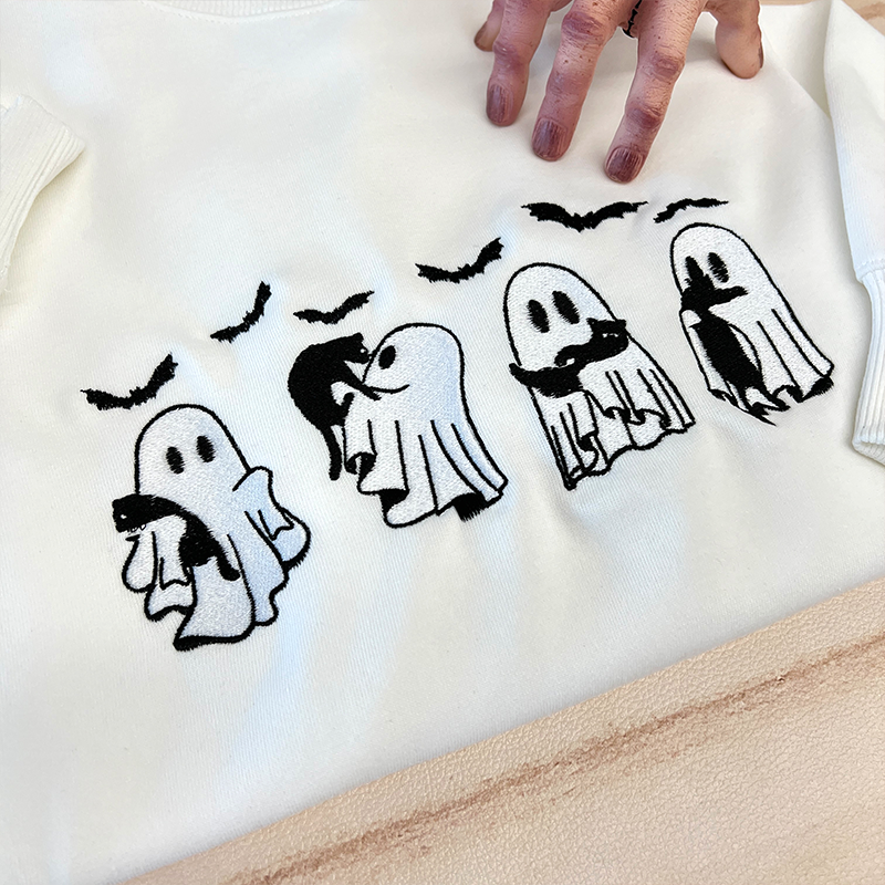 Embroidered Ghost Black Cats Embroidered Sweatshirt