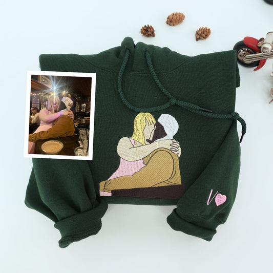Anniversary Couple Hoodies - Custom Photo Embroidered Matching Sweatshirts - Romantic Relationship Gift