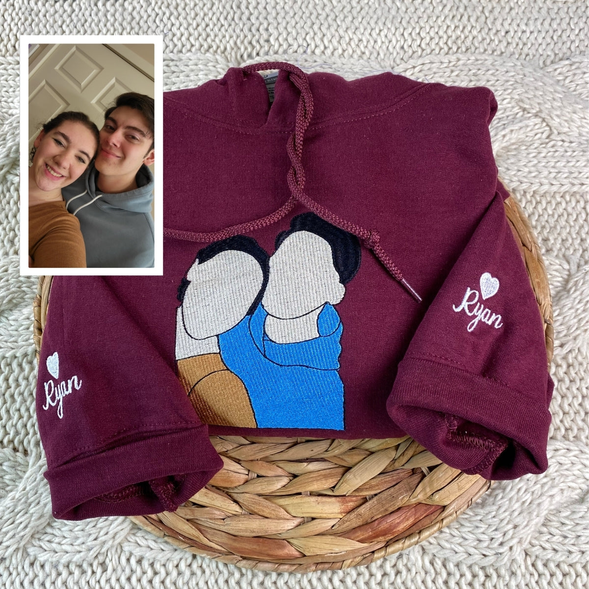 Anniversary Couple Hoodies - Custom Photo Embroidered Matching Sweatshirts - Romantic Relationship Gift