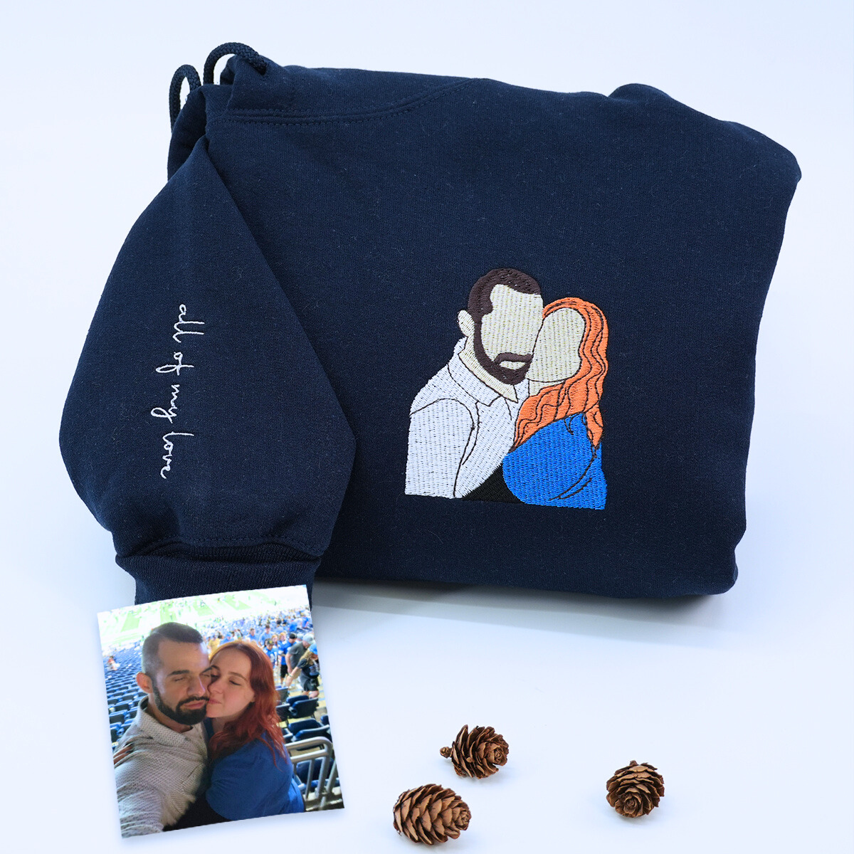 Personalized Anniversary Photo Gift for Couple with Embroidered Photo Portrait Sweatshirt or Hoodie
