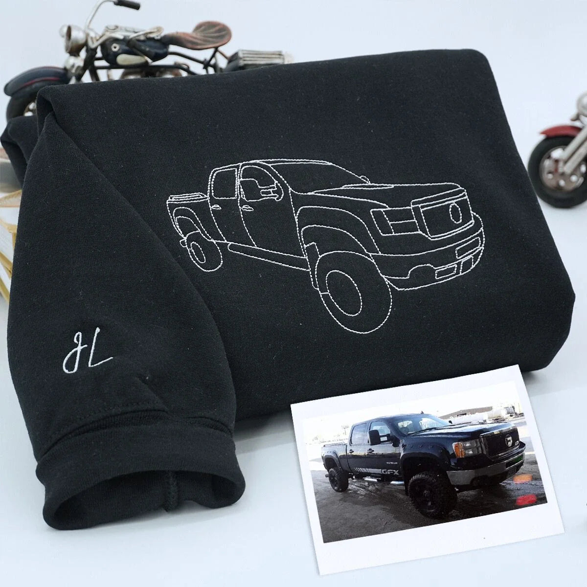 Custom Embroidered Trucker Hoodie from Your Photo, Personalized Gift for Truck Lover